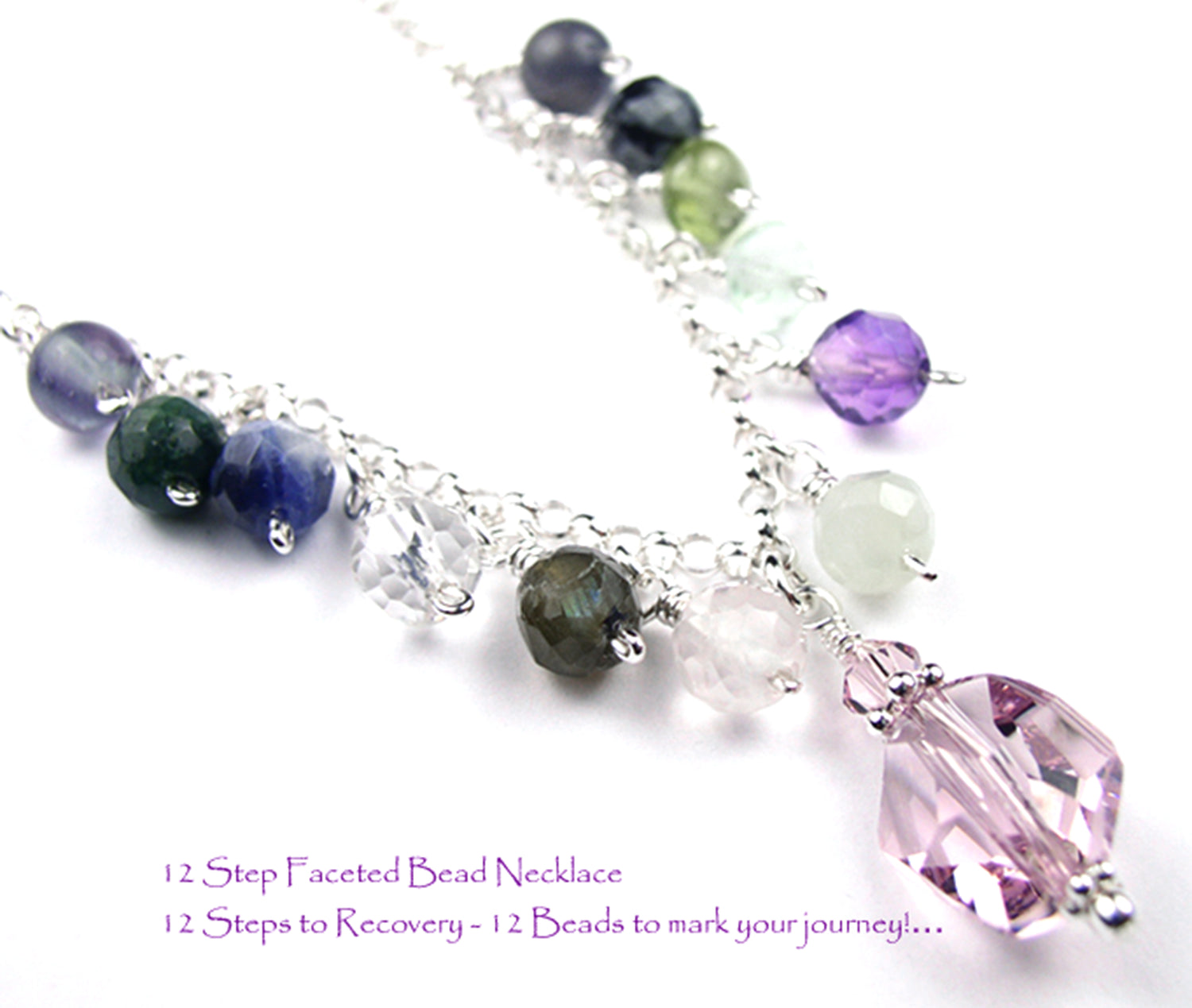 Amethyst Crystal Sobriety Necklace, Sober Anniversary, Sobriety Gifts Recovery Jewelry 12 Step AA SobrietyStones