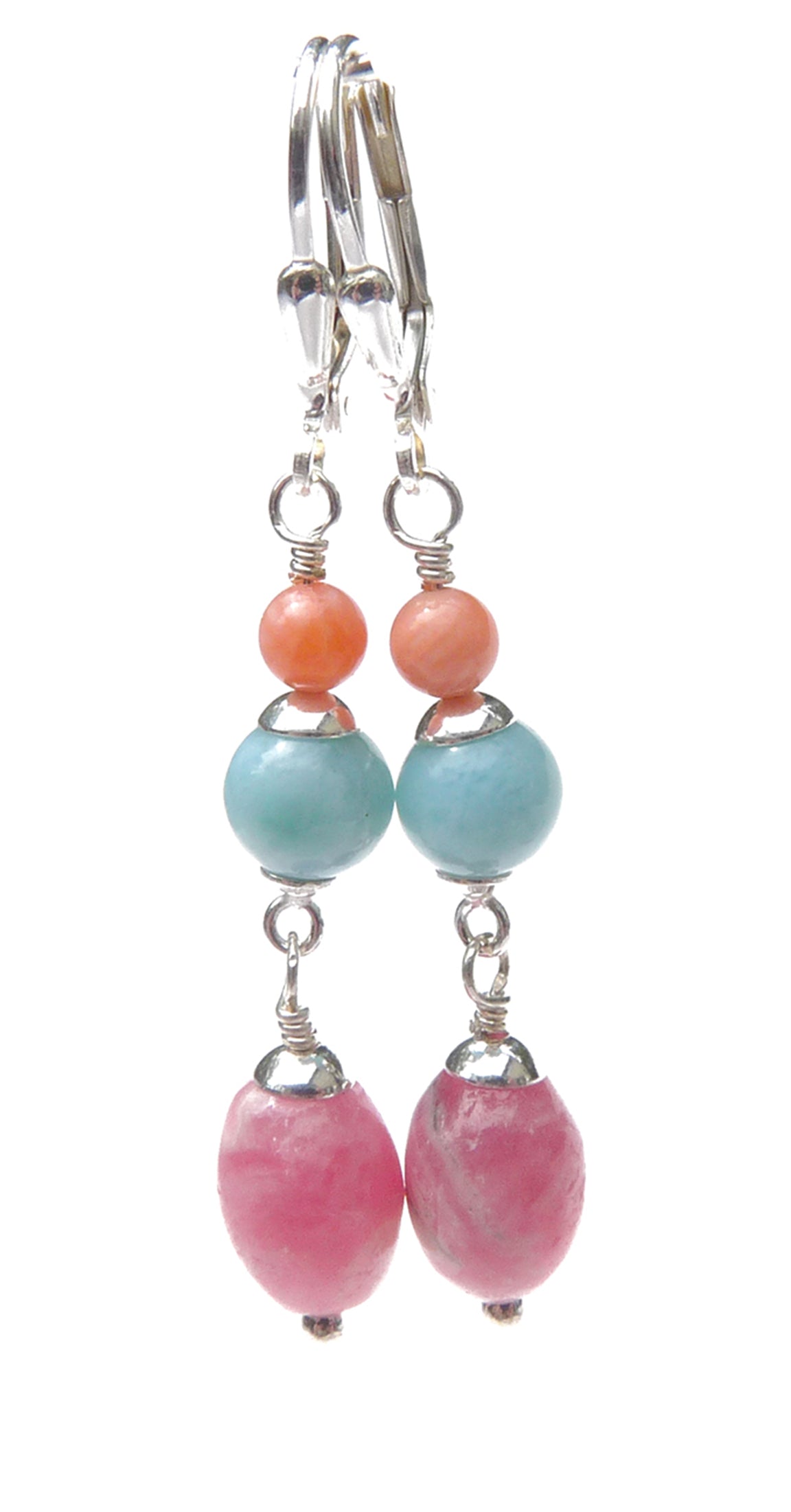 Pink Rhodocrosite &amp; Blue Peruvian Amazonite Earrings