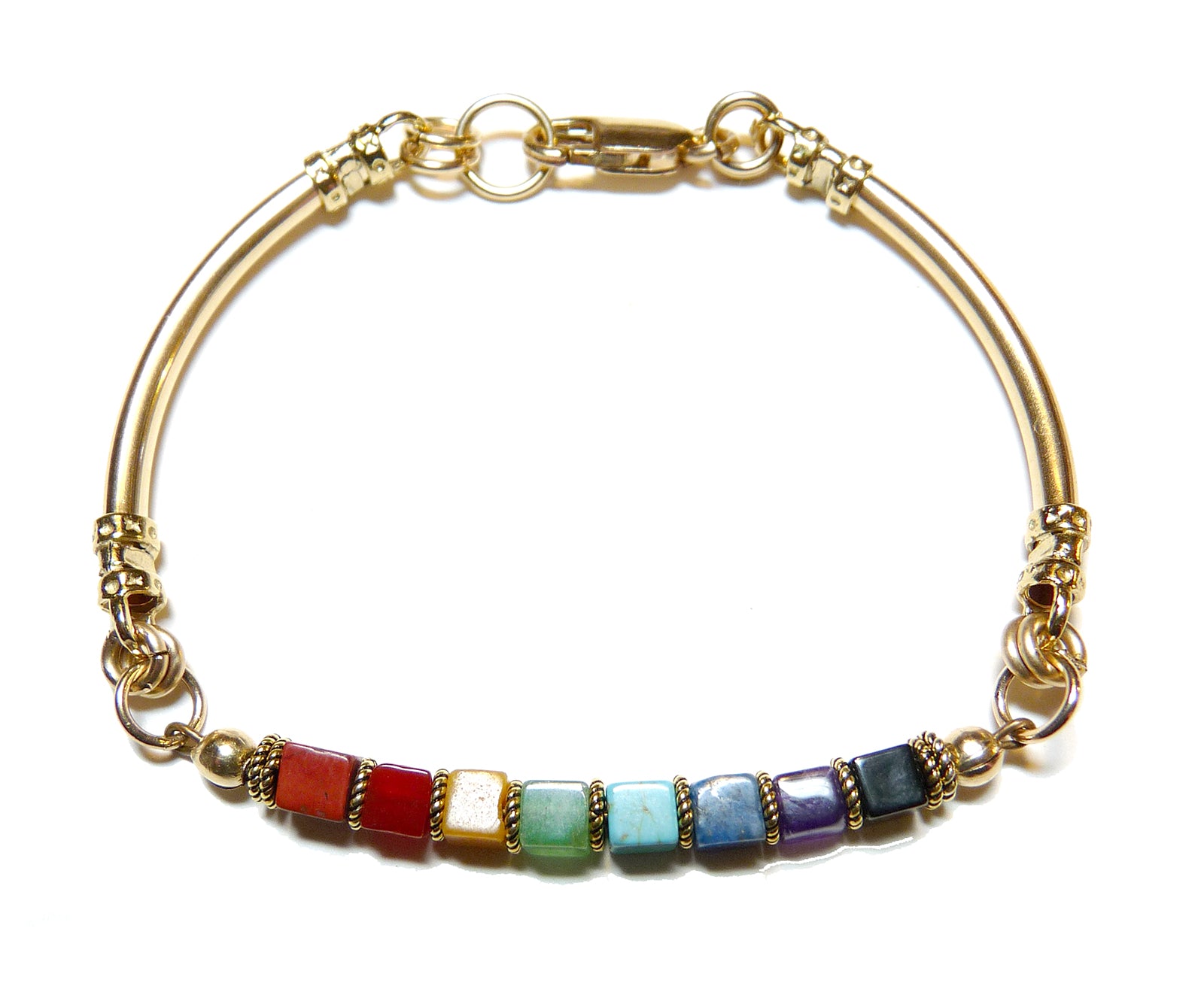 7 Stone Chakra Bracelets, Mindfulness Gift, Real Crystals Protection, 14K GF Gemstone Bracelet Medatation Gifts B7039